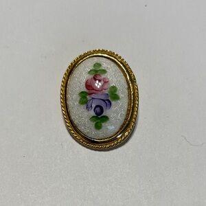 Floral Gold Oval Brooch